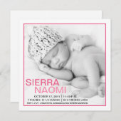 果実のピンクの甘美な夢の写真の誕生の発表 案内状 (正面/裏面)