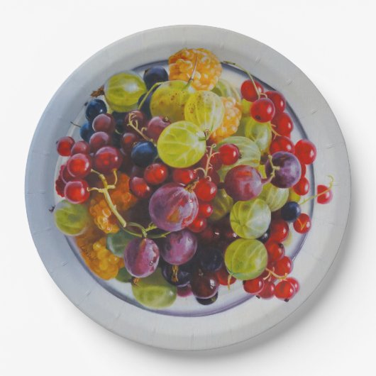 果実のボウル – 超現実的な果実の静止寿命 ペーパープレート (正面)