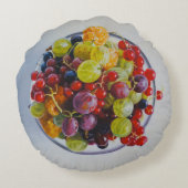 果実のボウル – 超現実的な果実の静止寿命 ラウンドクッション (裏面)