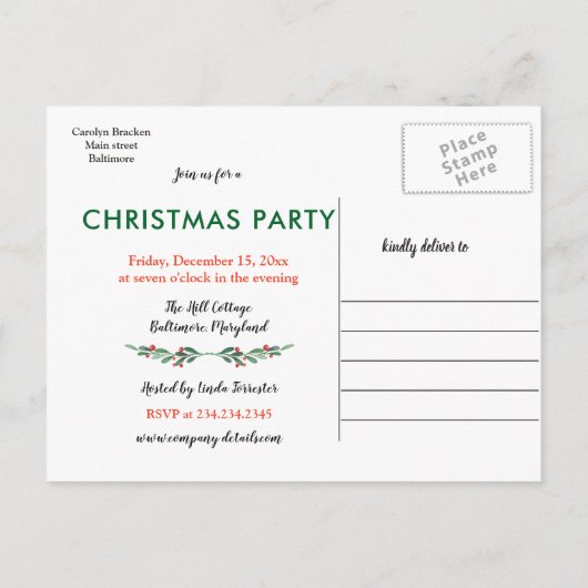 果実のメリークリスマス|の冬休みのパーティー 案内ポストカード (裏面)