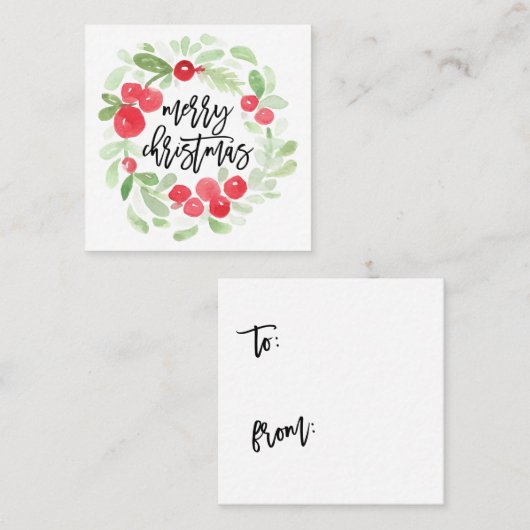 果実のリースのメリークリスマスの水彩画のギフトのラベル スクエア名刺 (正面/裏面)