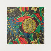 果実の付いたドードルスタイルの熱帯花柄 タペストリー (正面(横))