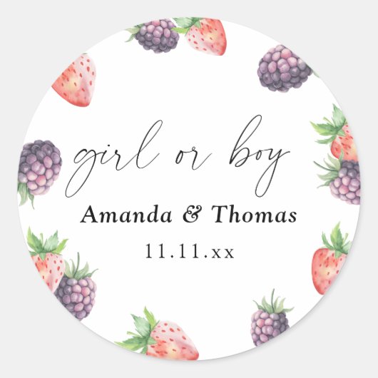 果実の性別が明らかになる。女の子または男の子 ラウンドシール (正面)