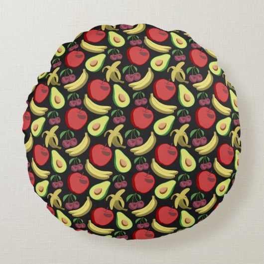 果実の継ぎ目のないパターン |カラフル熱帯果実 ラウンドクッション (正面)