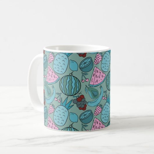 果実の継ぎ目のないパターン |果実表面パターン20 コーヒーマグカップ (正面左)
