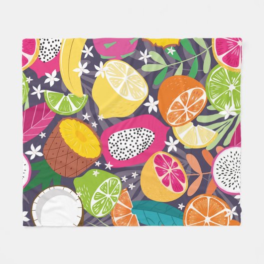 果実の継ぎ目のない模様、エキゾチックなトロピのコレクション フリースブランケット (正面(横))