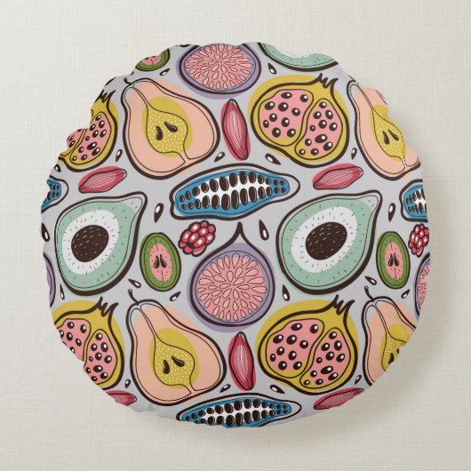 果実の継ぎ目のない模様 ラウンドクッション (正面)