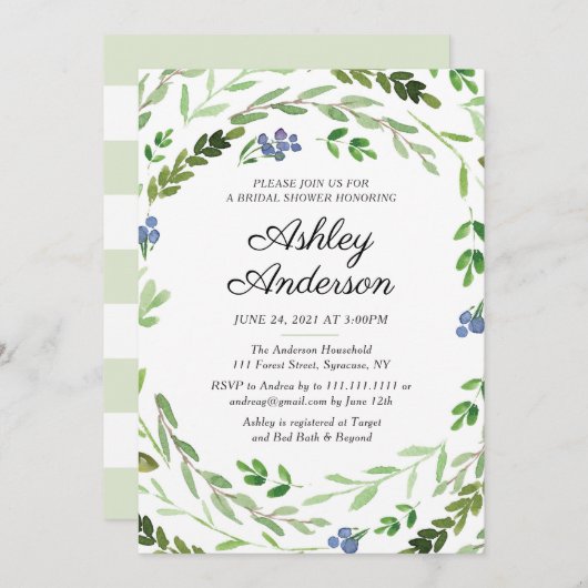果実の緑の草木のブライダルシャワーの招待状 招待状 (正面/裏面)