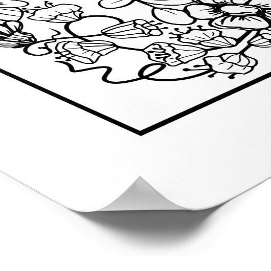 果実の花とつる植物の美しい着色ページ ポスター (角)