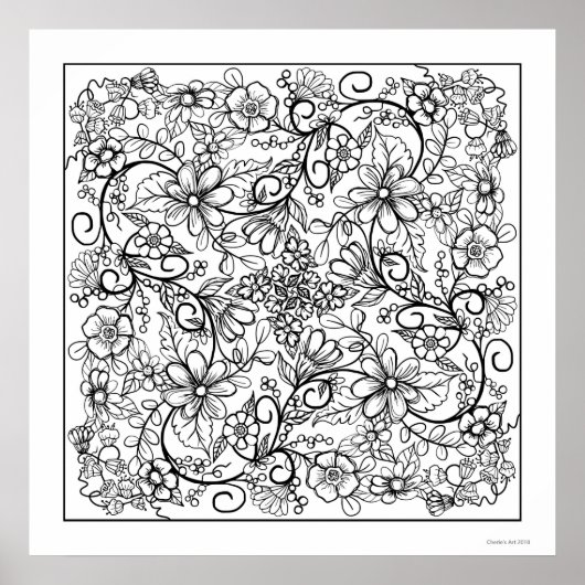 果実の花とつる植物の美しい着色ページ ポスター (正面)