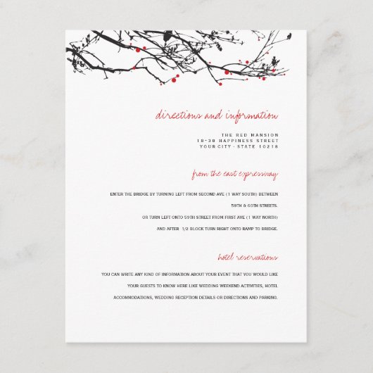 果実の詳細を持つシルエット結婚ブランチ エンクロージャーカード (正面)