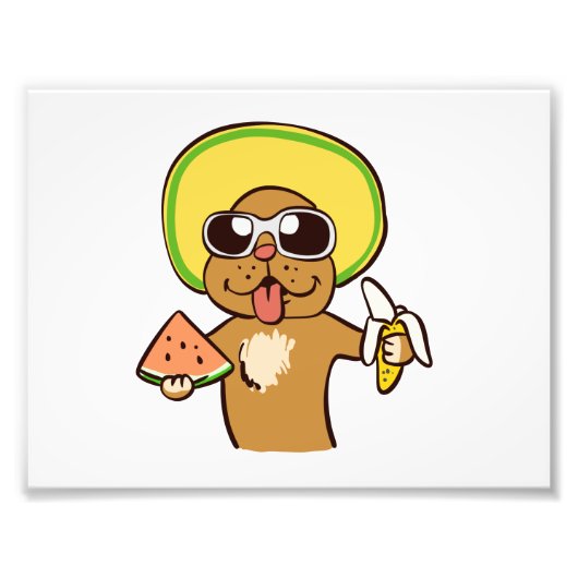 果実を保持する夏犬 |背景の色の選択 フォトプリント            (正面)