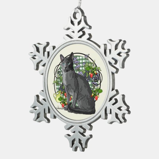 果実を持つロシアのな青猫 スノーフレークピューターオーナメント (右)