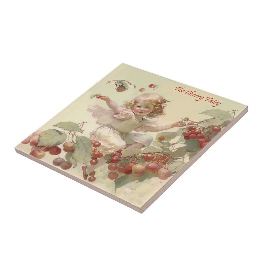 果実ビクトリアンの木の「さくらんぼの妖精」 タイル (側面)