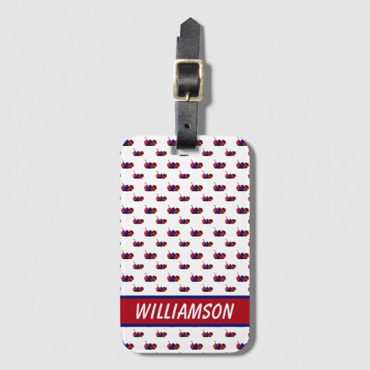 果実フルーツパターンレッドブルーのパーソナライズ ラゲッジタグ (正面縦)