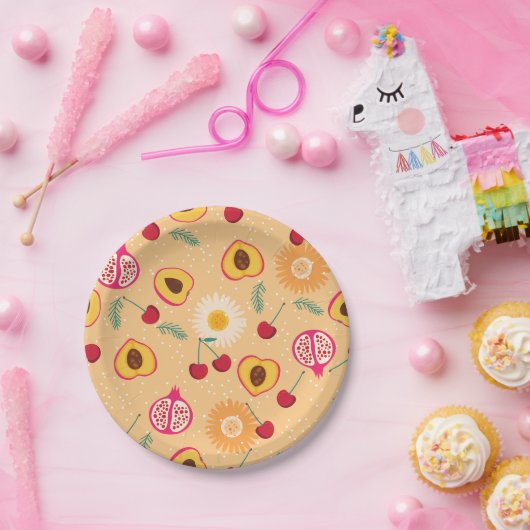 果実フローラさくらんぼザクロ桃デイジー ペーパープレート (パーティー)