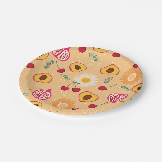 果実フローラさくらんぼザクロ桃デイジー ペーパープレート (アングル)