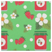 果実プリントイチゴの花は緑色を詰める ファブリック (クローズアップ)