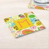 果実モダン模様 スクエアペーパーコースター (アングル)