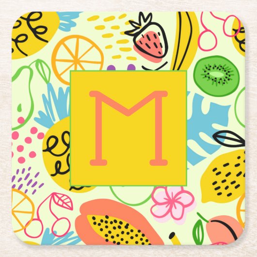 果実モダン模様 スクエアペーパーコースター (正面)