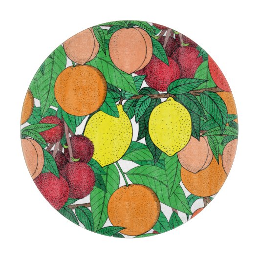 果実手描きスケッチパターン カッティングボード (正面)