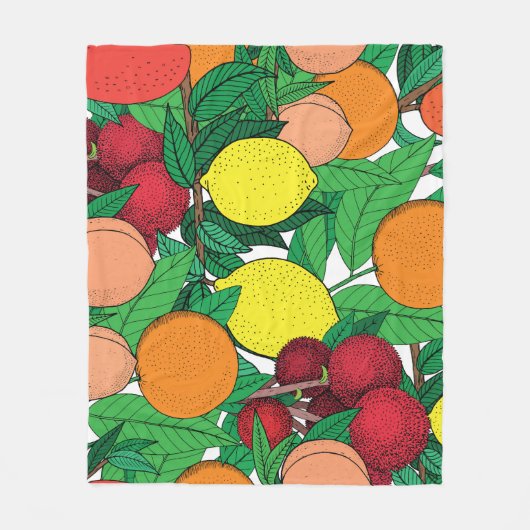果実手描きスケッチパターン フリースブランケット (正面)