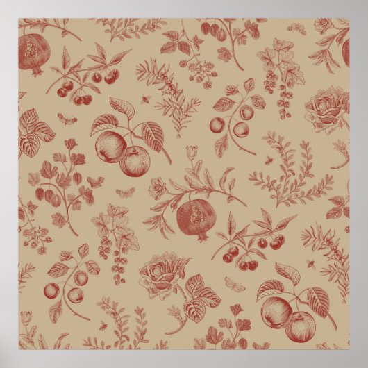 果実、ベリー、花。秋の継ぎ目のないパターン ポスター (正面)