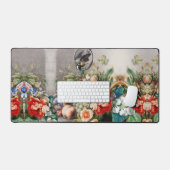 果実、花、葡萄、桃と小鳥 デスクマット (キーボード&マウス)