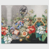 果実、花、葡萄、桃と小鳥 ラッピングペーパー (フラット)