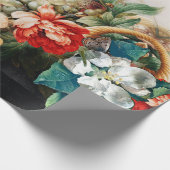 果実、花、葡萄、桃と小鳥 ラッピングペーパー (角)