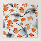 果実，葉イラストレーション，水色，インク ジグソーパズル (横)