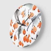 果実,葉イラストレーション,水色,インク ラージ壁時計 (傾斜)