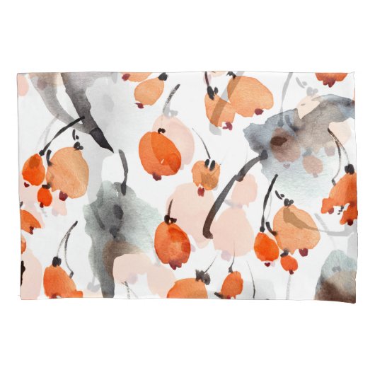 果実,葉イラストレーション,水色,インク 枕カバー (正面)