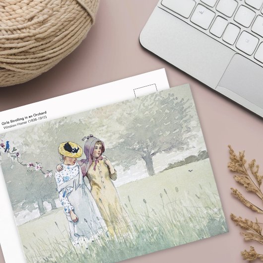 果樹園で散歩する女の子たち ポストカード