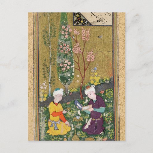 果樹園で読み、リラックスする2つの姿 ポストカード (正面)