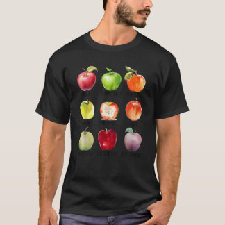 果樹園の収穫にぴったりのかわいいりんごの色いろ Tシャツ