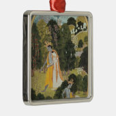 果樹園のRadhaおよびKrishnaの歩く メタルオーナメント (右)