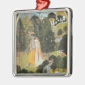 果樹園のRadhaおよびKrishnaの歩く メタルオーナメント (左)