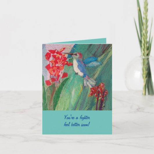 果汁で食べ物を与えているハチドリ カード (正面)