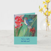 果汁で食べ物を与えているハチドリ カード (黄色い花)