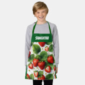 果汁の熟した新鮮なイチゴと緑の離れイチゴ エプロン (着用した状態)