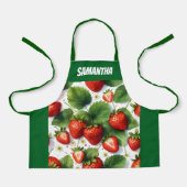 果汁の熟した新鮮なイチゴと緑の離れイチゴ エプロン (正面)