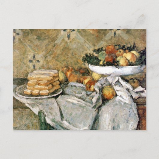 果物とスポンジの指の皿 - セザンヌ ポストカード (正面)