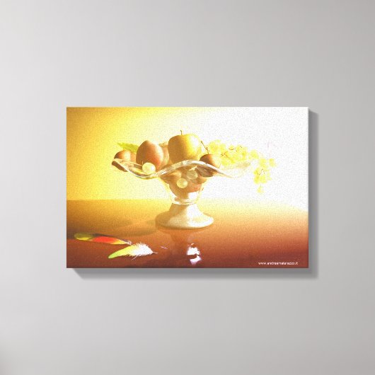 果物とバターフライのキャンバスとガラスのバスケット キャンバスプリント (正面)