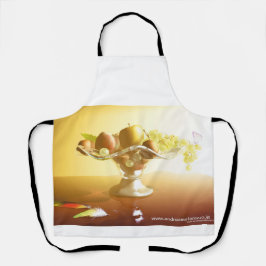 果物とバターフライの入ったガラスのバスケット エプロン