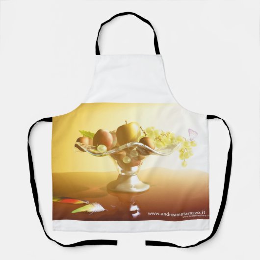 果物とバターフライの入ったガラスのバスケット エプロン (正面)