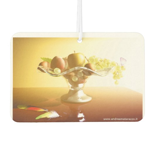 果物とバターフライの入ったガラスのバスケット カーエアーフレッシュナー (正面)