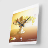 果物とバターフライの入ったガラスのバスケット スクエア壁時計 (傾斜)