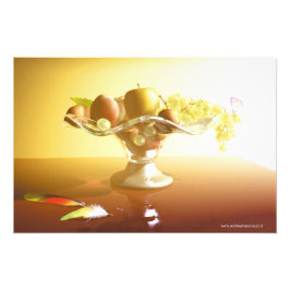 果物とバターフライの入ったガラスのバスケット フォトプリント           