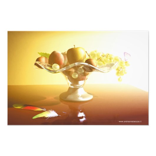 果物とバターフライの入ったガラスのバスケット フォトプリント            (正面)